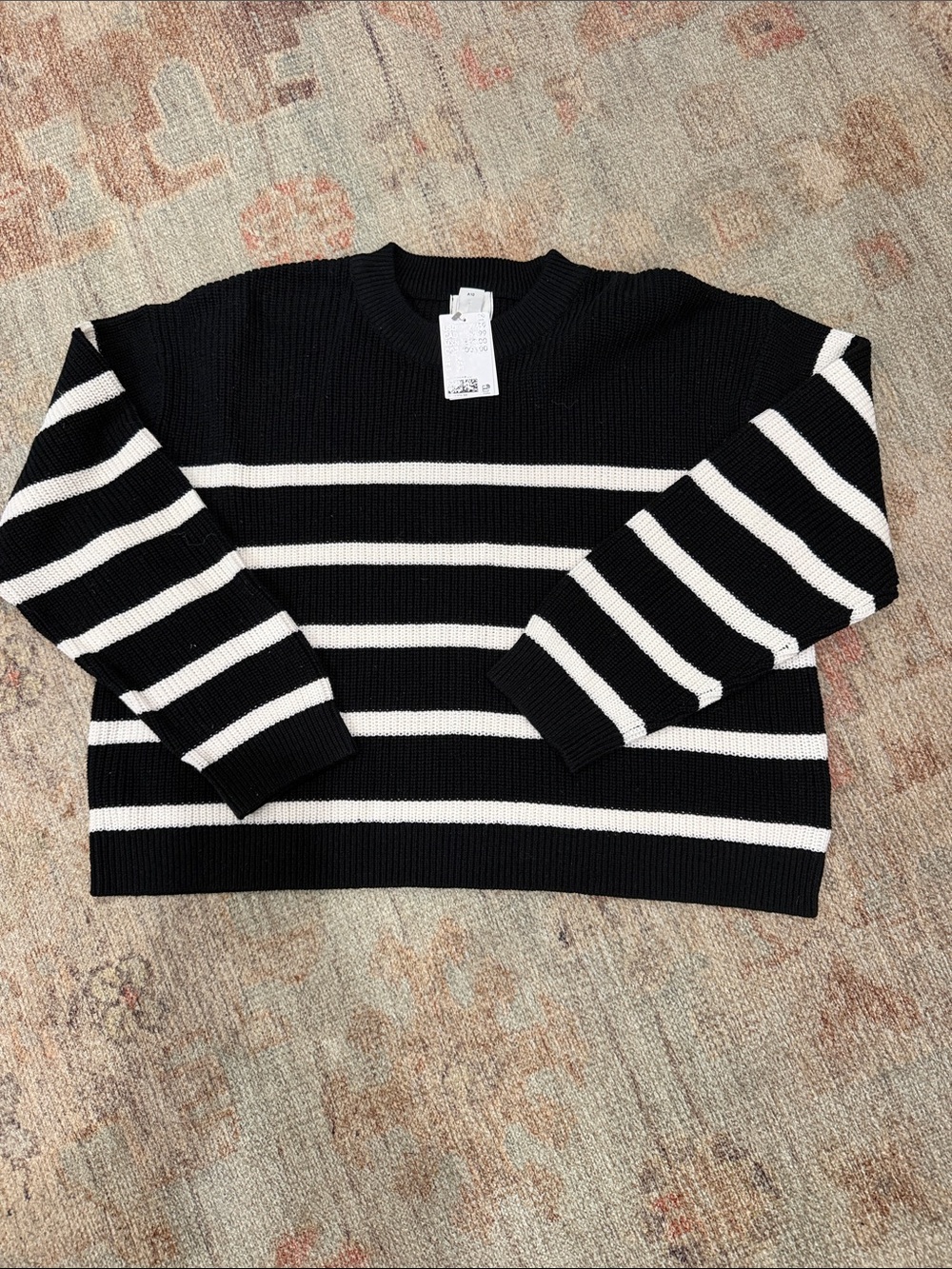 H&M Black and White Striped Crewneck Sweater